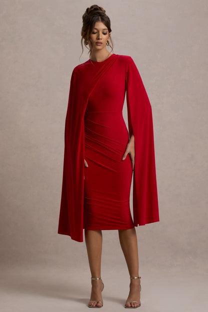 Marysol | Vestido midi ajustado y mangas capa en color rojo