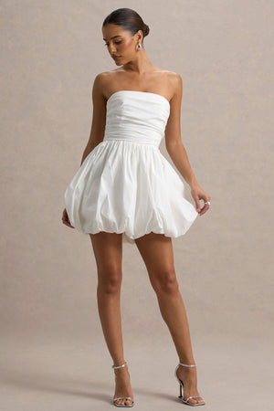 Faye | Vestido corto blanco con escote bandeau y falda puff ball