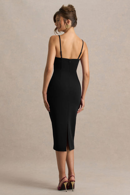 Baylor | Vestido Midi Negro Con Capa Corta Desmontable