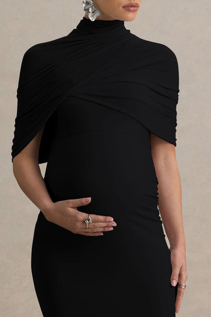 Augustina | Vestido Midi de Maternidad Negro con Capa