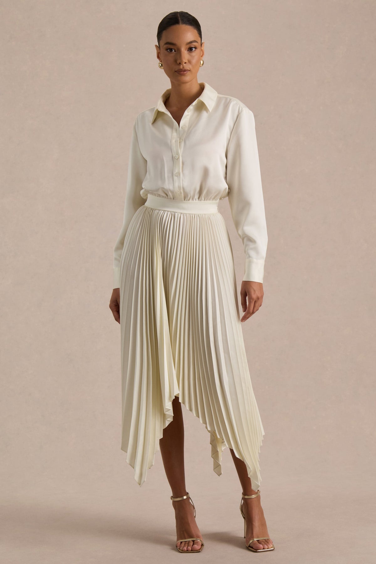 Naxos | Vestido Largo Camisero de Satén Color Crema