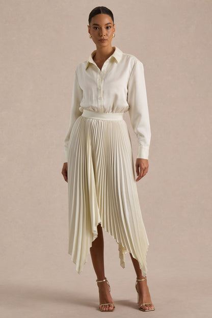 Naxos | Vestido Largo Camisero de Satén Color Crema