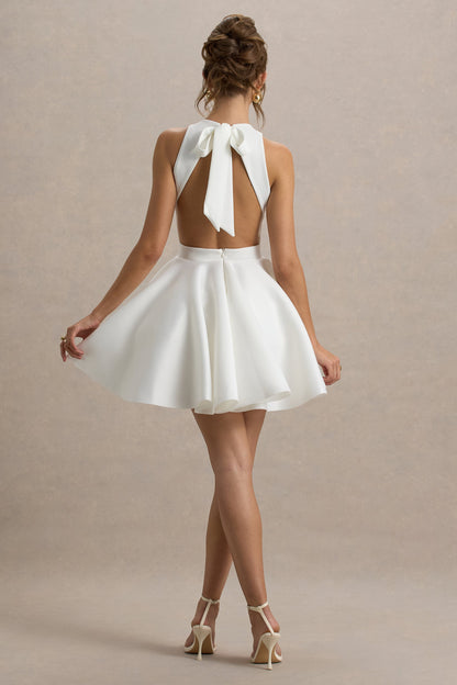 Waverly | Vestido corto en blanco con espalda abierta y falda skater