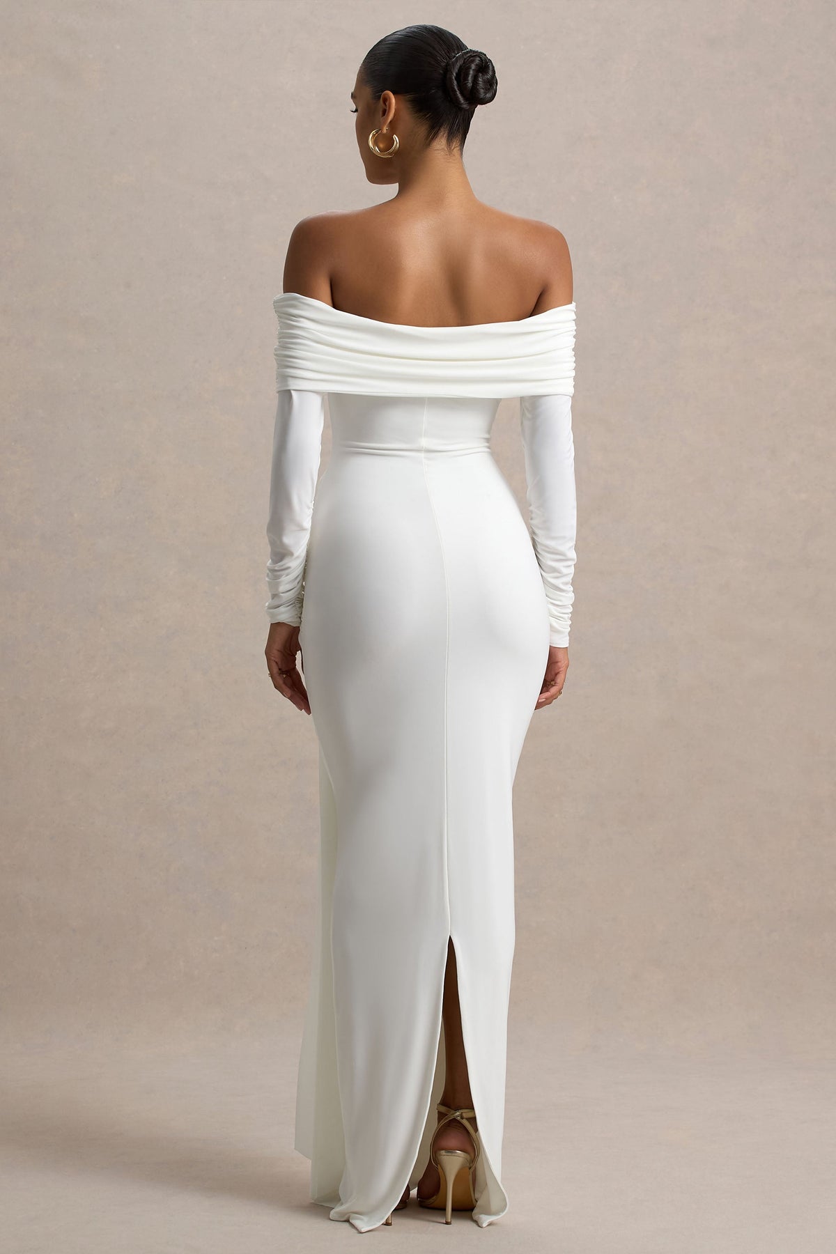 Jovie | Vestido largo blanco entallado con detalles de nudo y drapeado