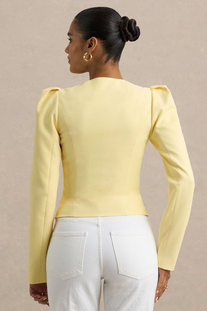 Olympia | Top de manga larga amarillo con escote corazón y detalle de botones forrados