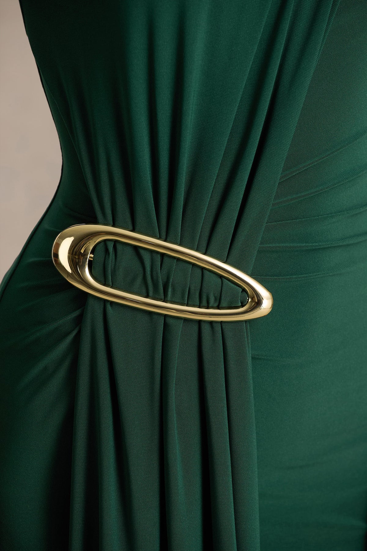 Zadie | Vestido Largo verde azulado de cuello alto con detalle fruncido