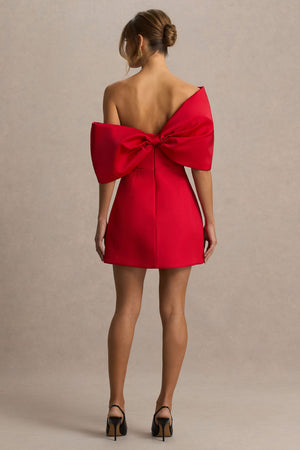 Tindra | Vestido Corto Rojo con Escote Bandeau y Mangas de Lazo