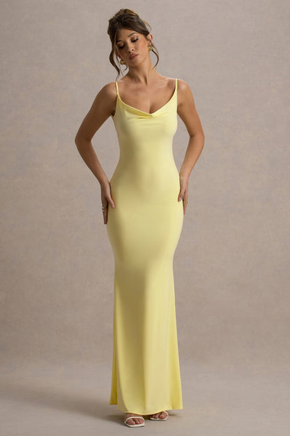 Francoise | Vestido largo en amararillo con detalle de encaje y espalda descubierta