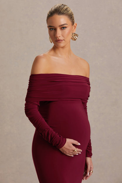 Odessa | Vestido Largo Premamá Color Baya con Escote Bardot