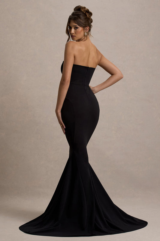 Impress Me | Vestido Largo Negro Sin Tirantes Bandeau Cola de Sirena