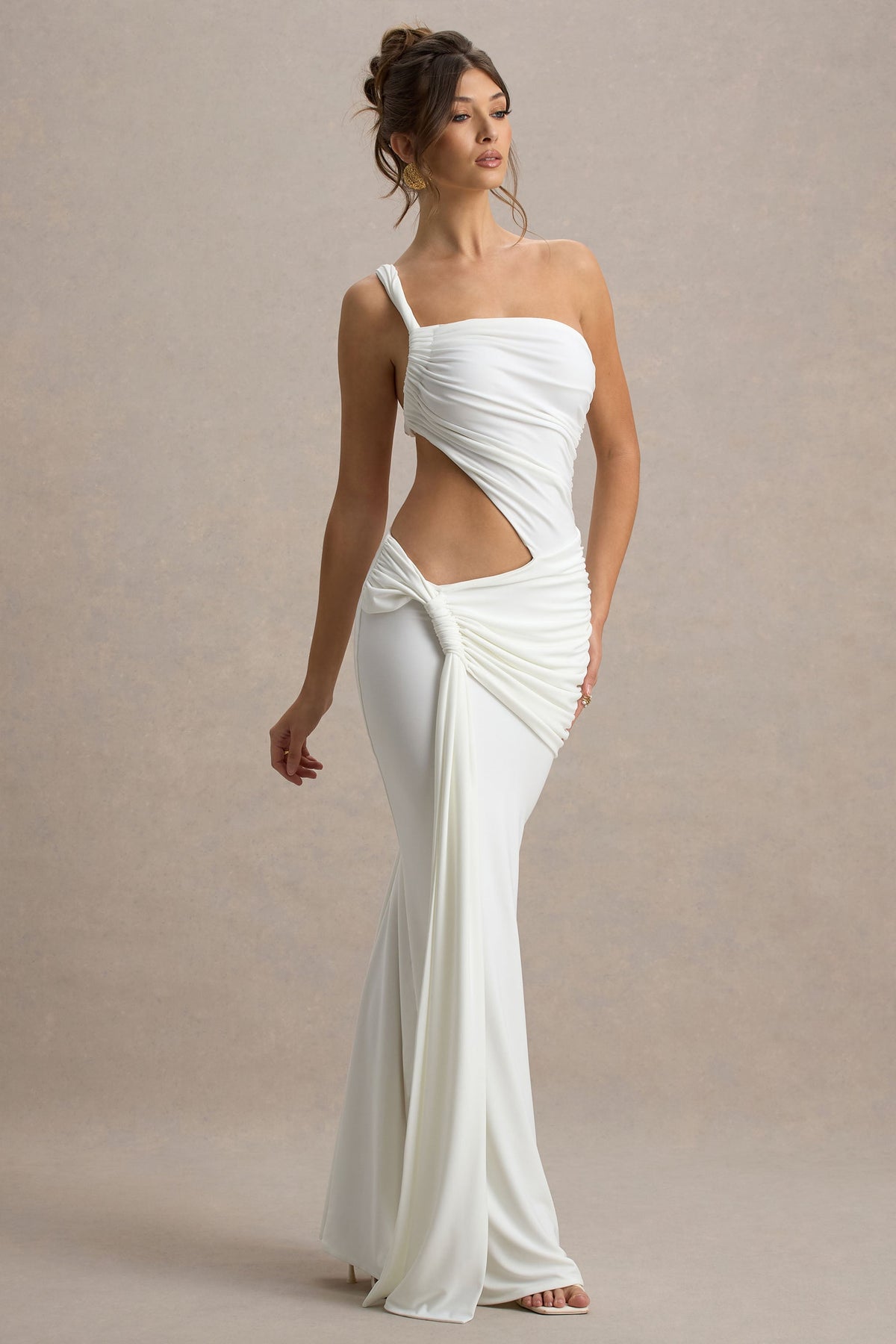 Giovanna | Vestido largo Blanco con detalles cut out y drapeados