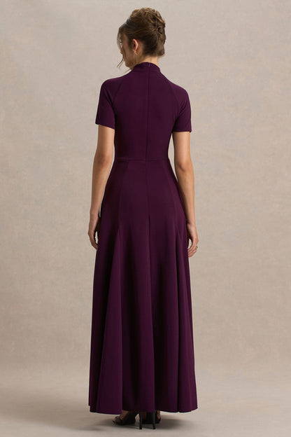 Alea | Vestido largo Burdeos con Escote Alto y Manga Corta