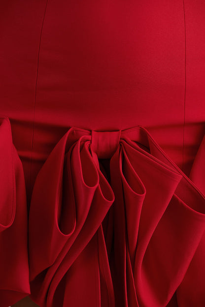Erica | Vestido rojo corto con escote bandeau y falda globo
