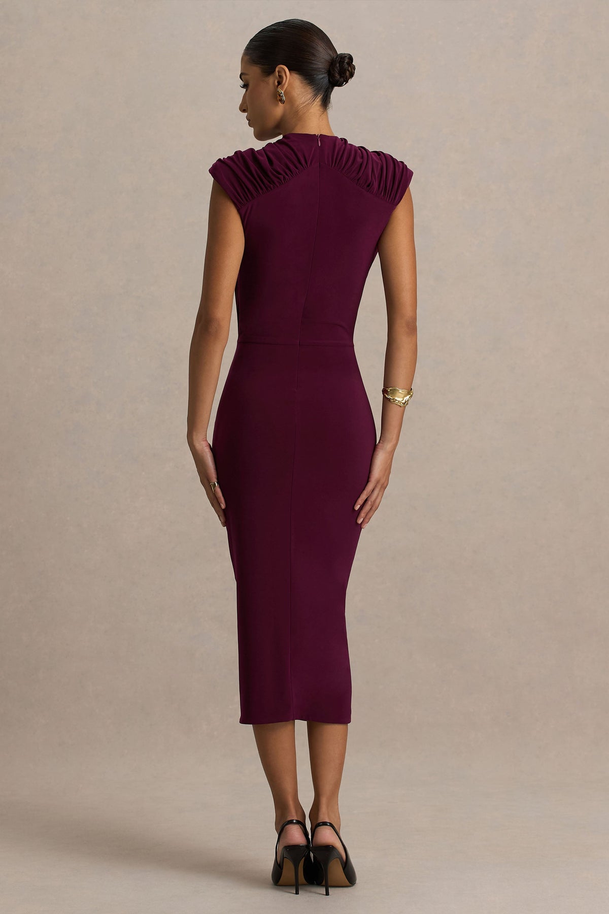 Hermia | Vestido Midi Burdeos De Cuello Alto Sin Mangas