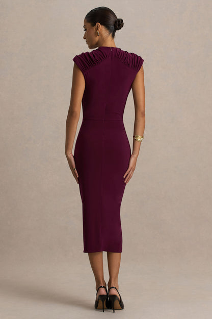 Hermia | Vestido Midi Burdeos De Cuello Alto Sin Mangas