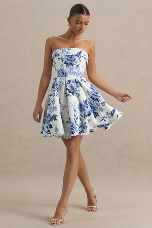 Fiorenza | Vestido corto con falda plisada y estampado floral azulado