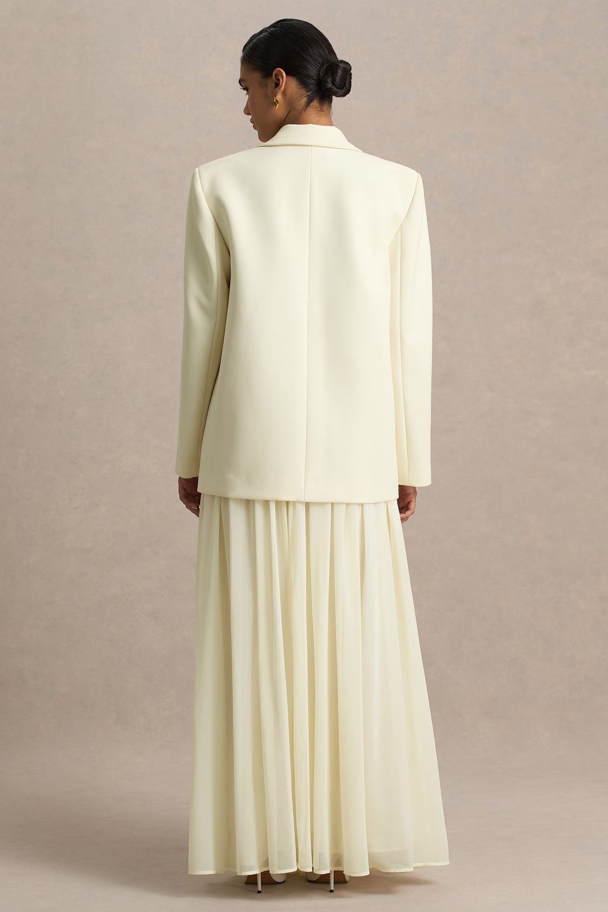 Spencer | Falda Larga Plisada en Chifón Color Crema