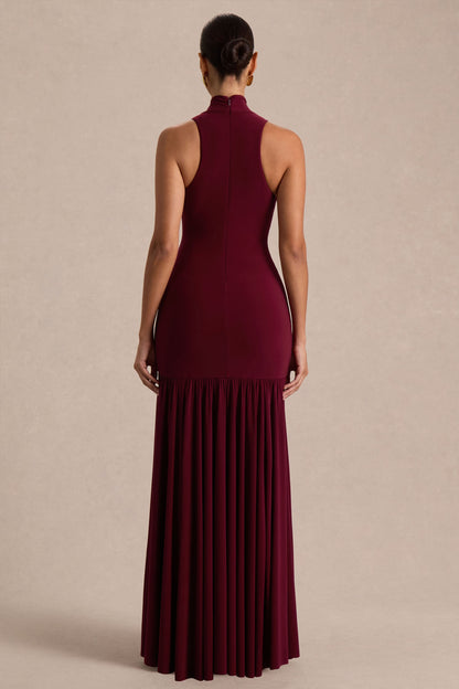Tasmin | Vestido Largo color Burdeos con Cuello Alto y Cintura Caída