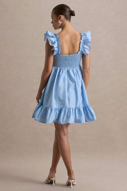 Dolly Daze | Vestido corto premamá en azul claro con detalle de volantes