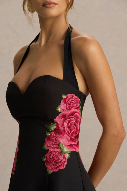 Tillie | Vestido Midi Negro con Escote Halter