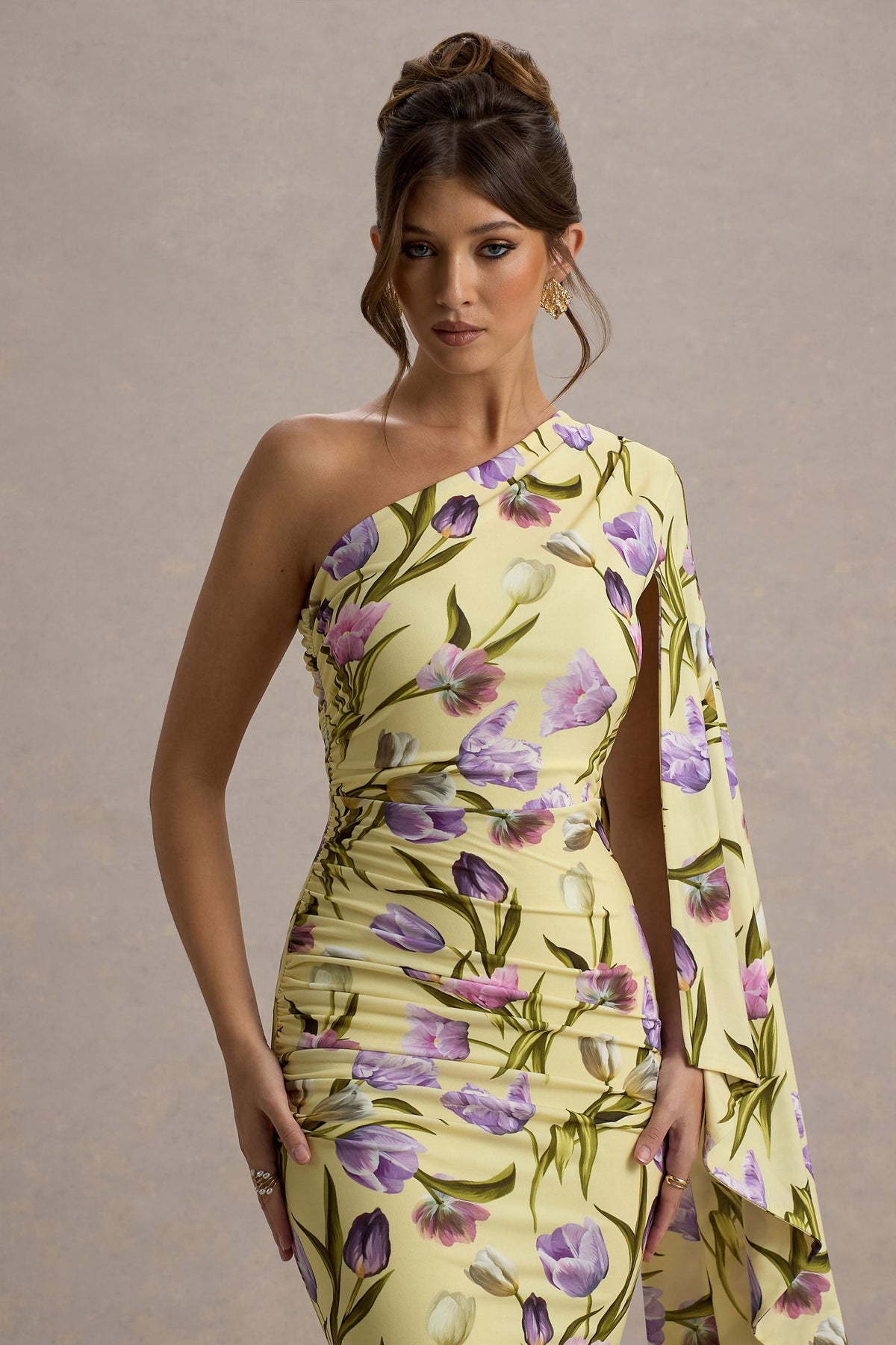 Clementina | Vestido largo con estampado floral y manga larga y drapeada