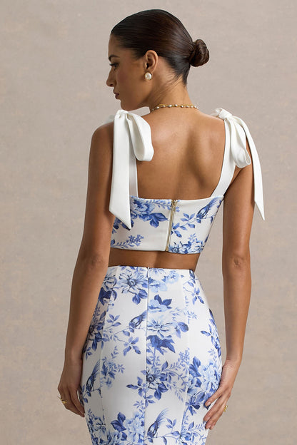 Phoebe | Top corto con detalle de lazos en los tirantes con estampado floral
