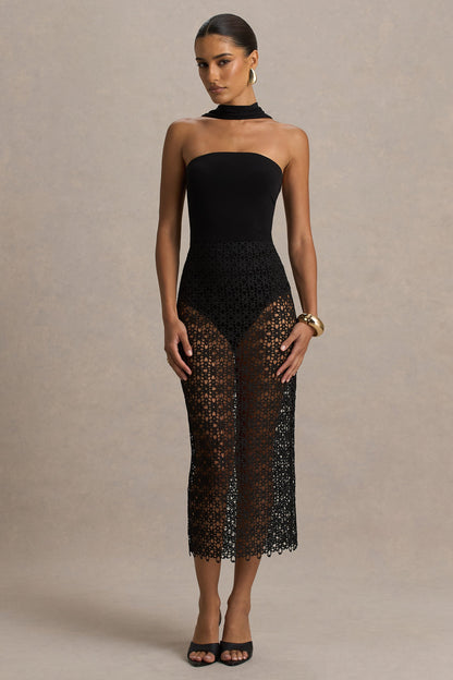 Tamala | Vestido Midi  ceñido y encaje en negro