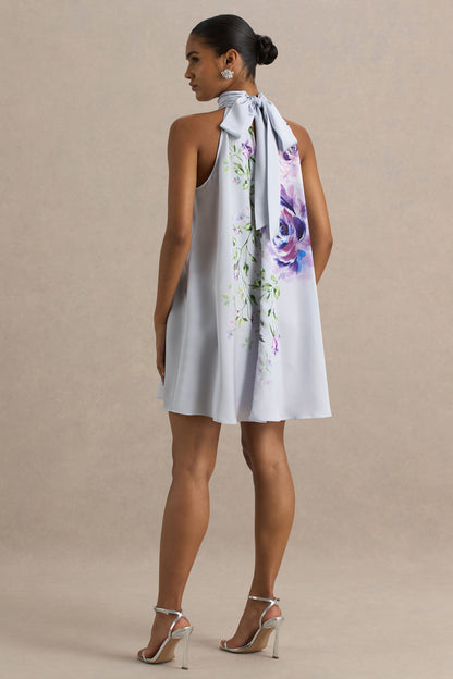 Evita | Vestido corto de Satén  con detalle de escote halter con lazo