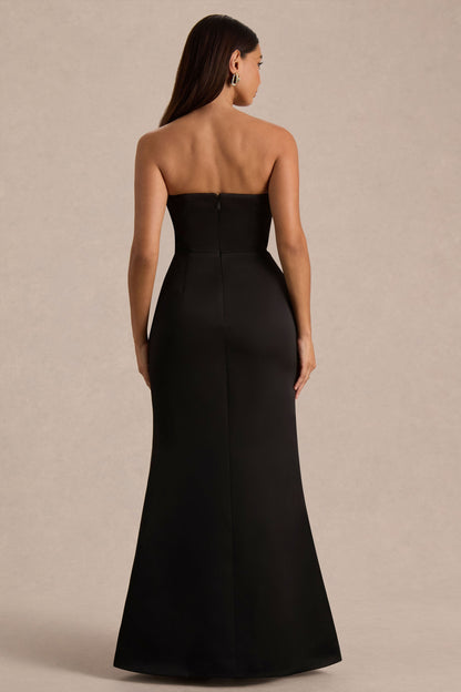 Sonata | Vestido Largo Negro de Satén con Escote Bandeau y Falda Tulipán