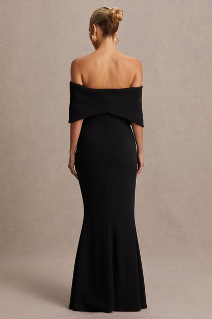 Libra | Vestido largo premamá con lazo negro y escote bardot