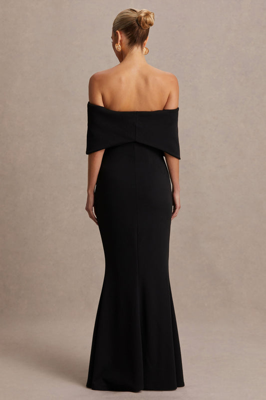 Libra | Vestido largo premamá con lazo negro y escote bardot