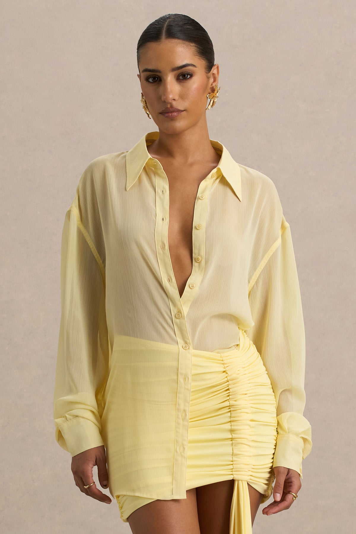 Zinna | Camisa de gasa transparente en color amarillo pastel