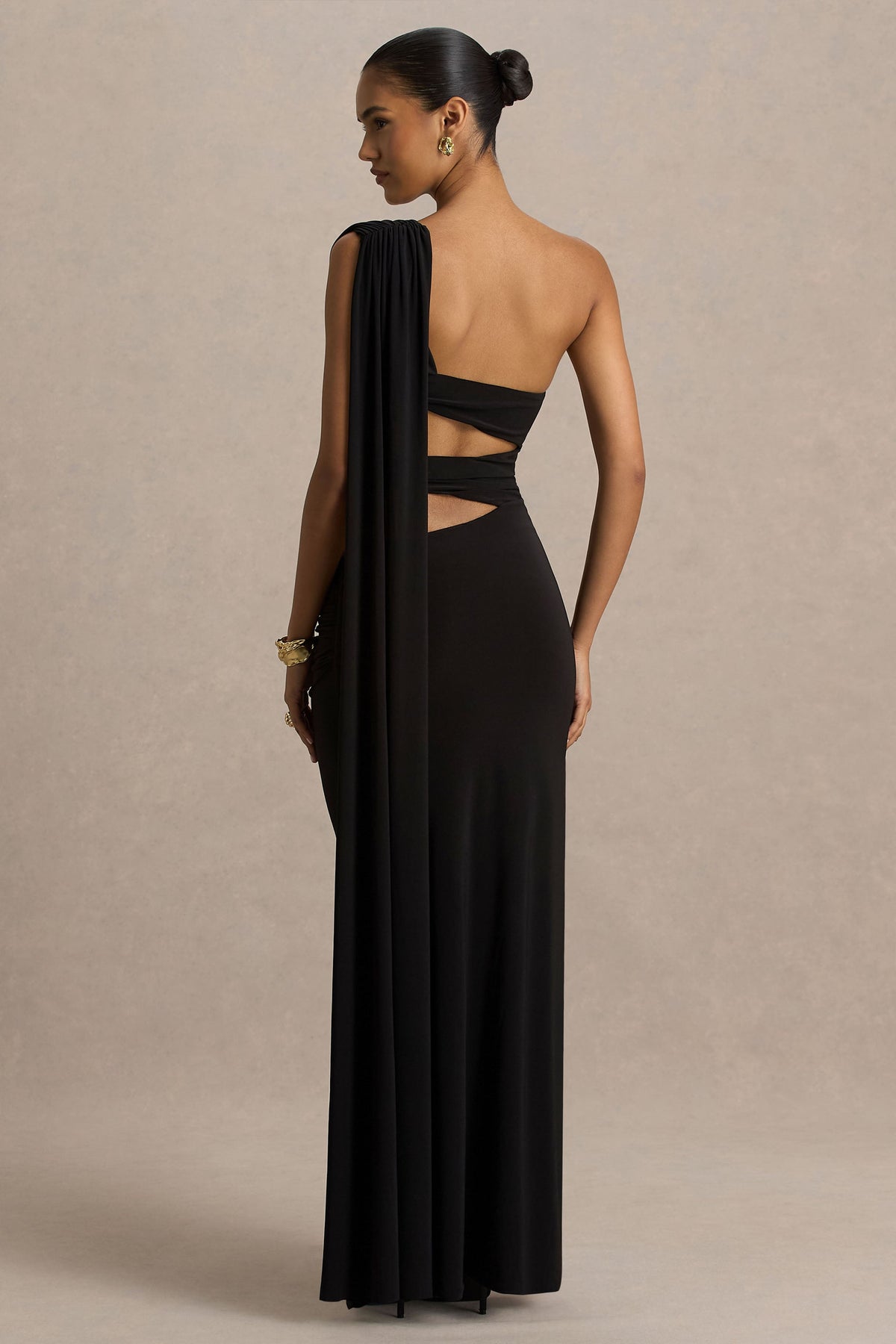Nebula | Vestido Largo Negro Bandeau con Recortes