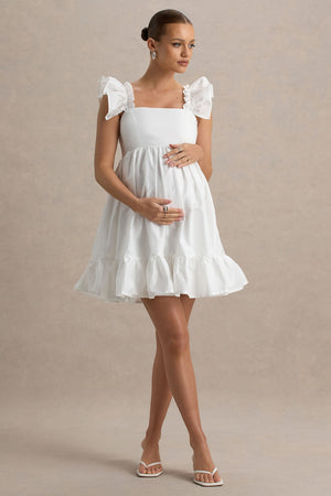 Dolly Daze | Vestido corto de premamá Blanco con Mangas de Volantes