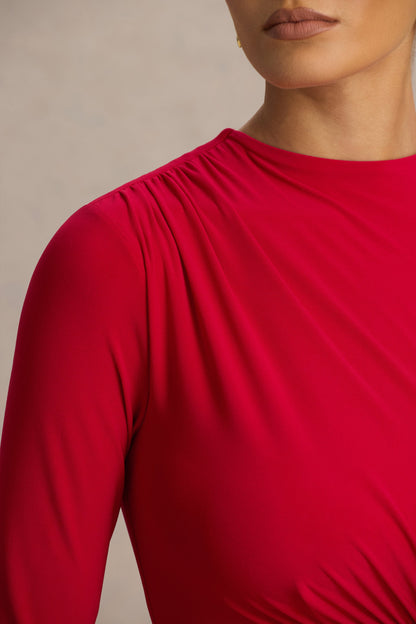 Virelle | Vestido Largo Rojo Con Escote Barco y Cintura Caída