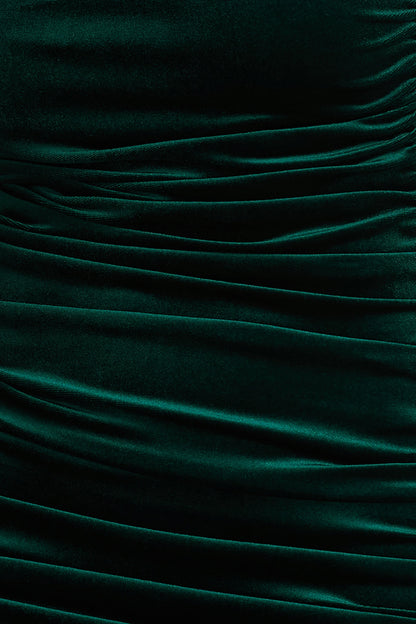 Treat | Vestido Largo Verde Botella de Terciopelo con Escote Asimétrico y Detalle Fruncido