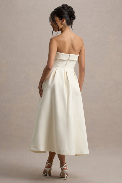Annalise | Vestido midi con escote bandeau  con estampado floral y falda plisada