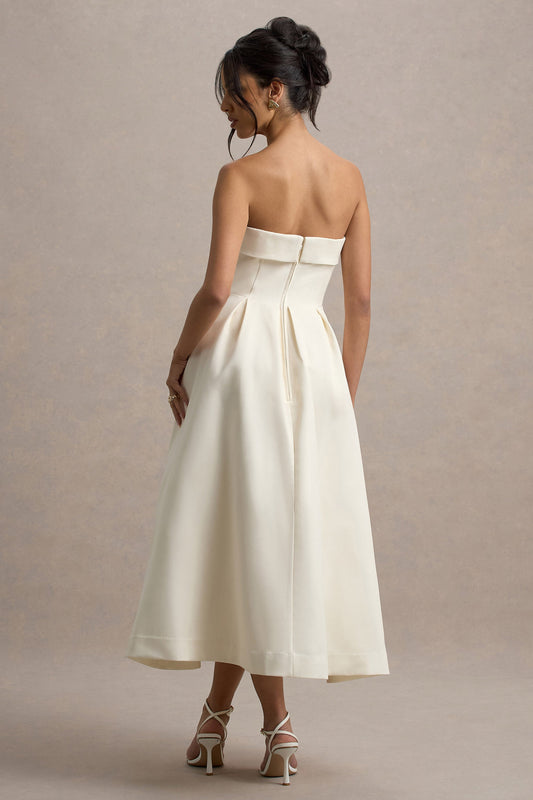 Annalise | Vestido midi con escote bandeau  con estampado floral y falda plisada