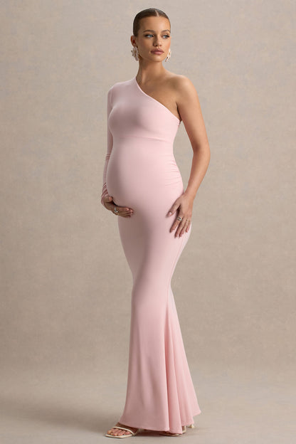 Heloise | Vestido largo premamá en  Rosa Asimétrico de Una Manga