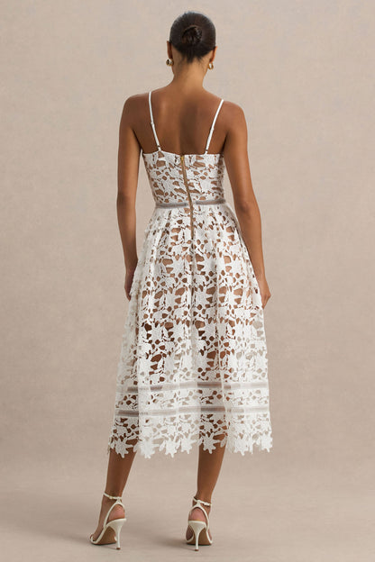 Zuri | Vestido midi blanco de encaje con escote corazón