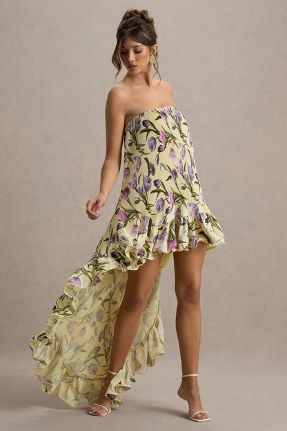 Whistler | Vestido largo con estampado floral con Volantes y Dobladillo Asimétrico
