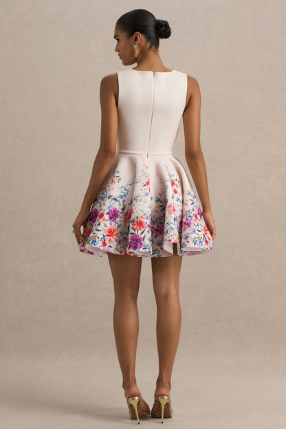 Gemstone | Vestido corto con escote cuadrado y estampado floral rosa claro