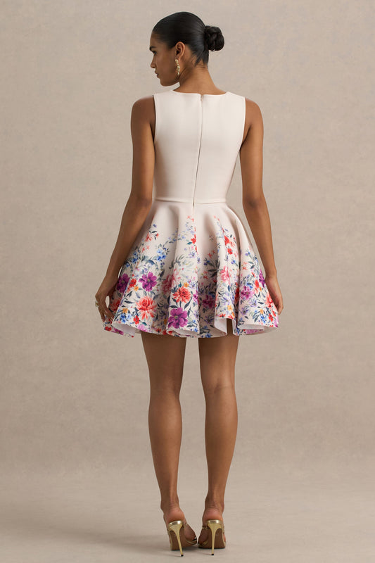 Gemstone | Vestido corto con escote cuadrado y estampado floral rosa claro