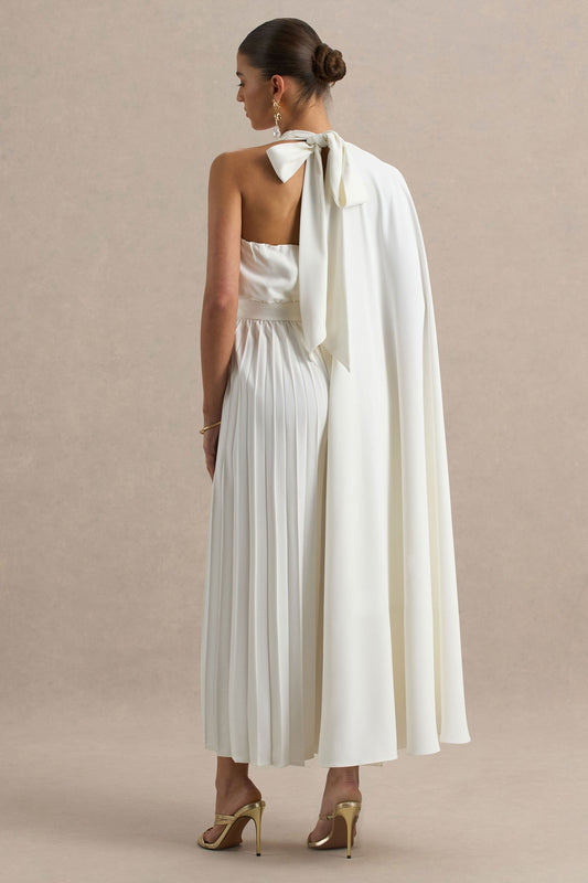 Paradise | Mono blanco con detalle de lazada en el cuello y manga tipo capa