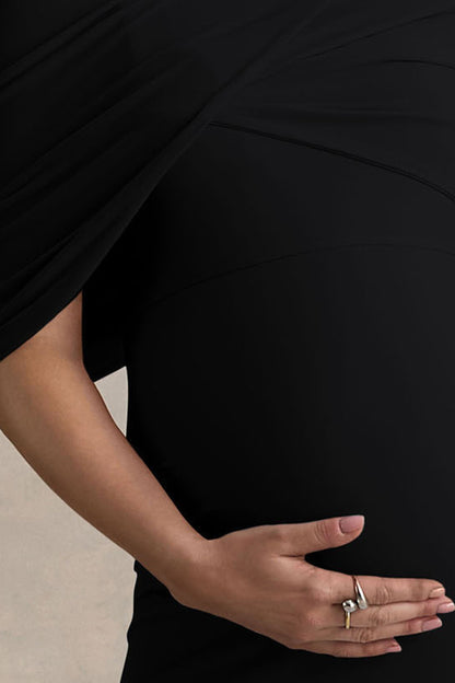 Augustina | Vestido Midi de Maternidad Negro con Capa