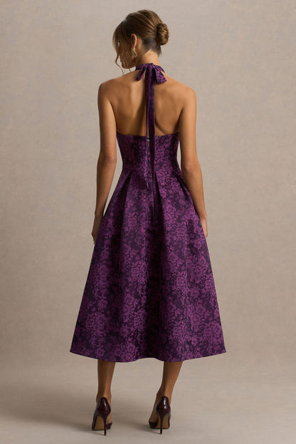 Isabeau | Vestido Midi Morado de Satén con Escote Pronunciado