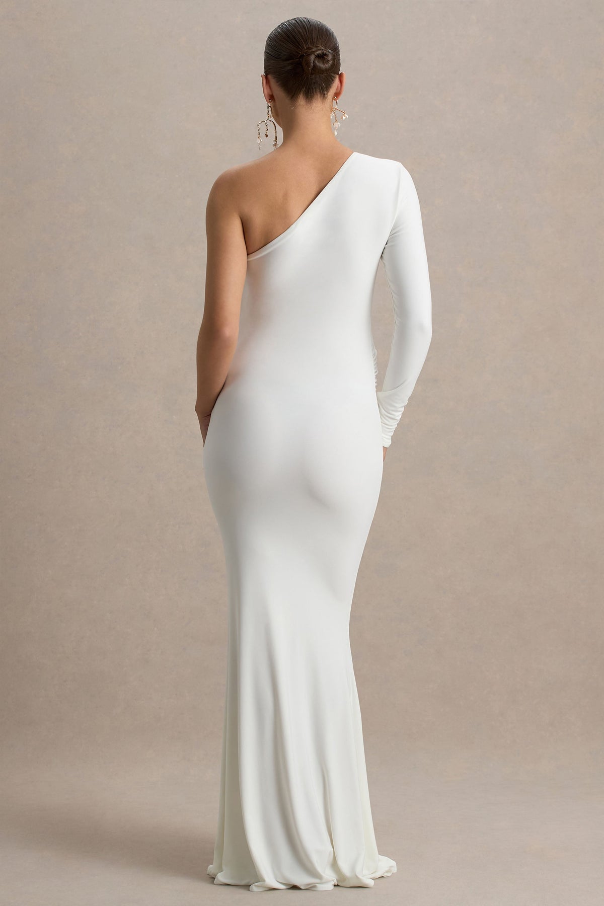 Heloise | Vestido largo de premamá en Blanco Asimétrico de Una Manga