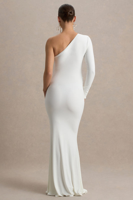 Heloise | Vestido largo de premamá en Blanco Asimétrico de Una Manga