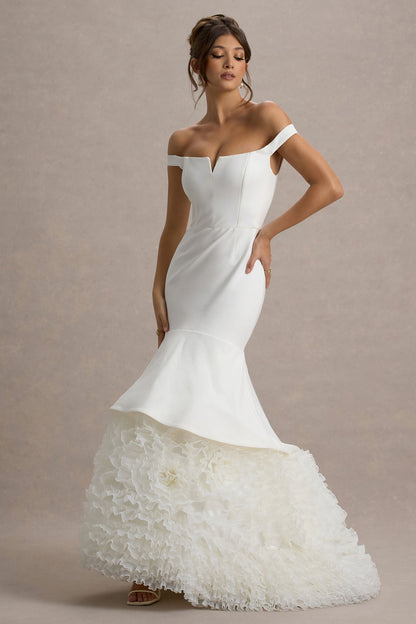 The Greatest | Vestido Largo con escote en V y falda de tul en color blanco