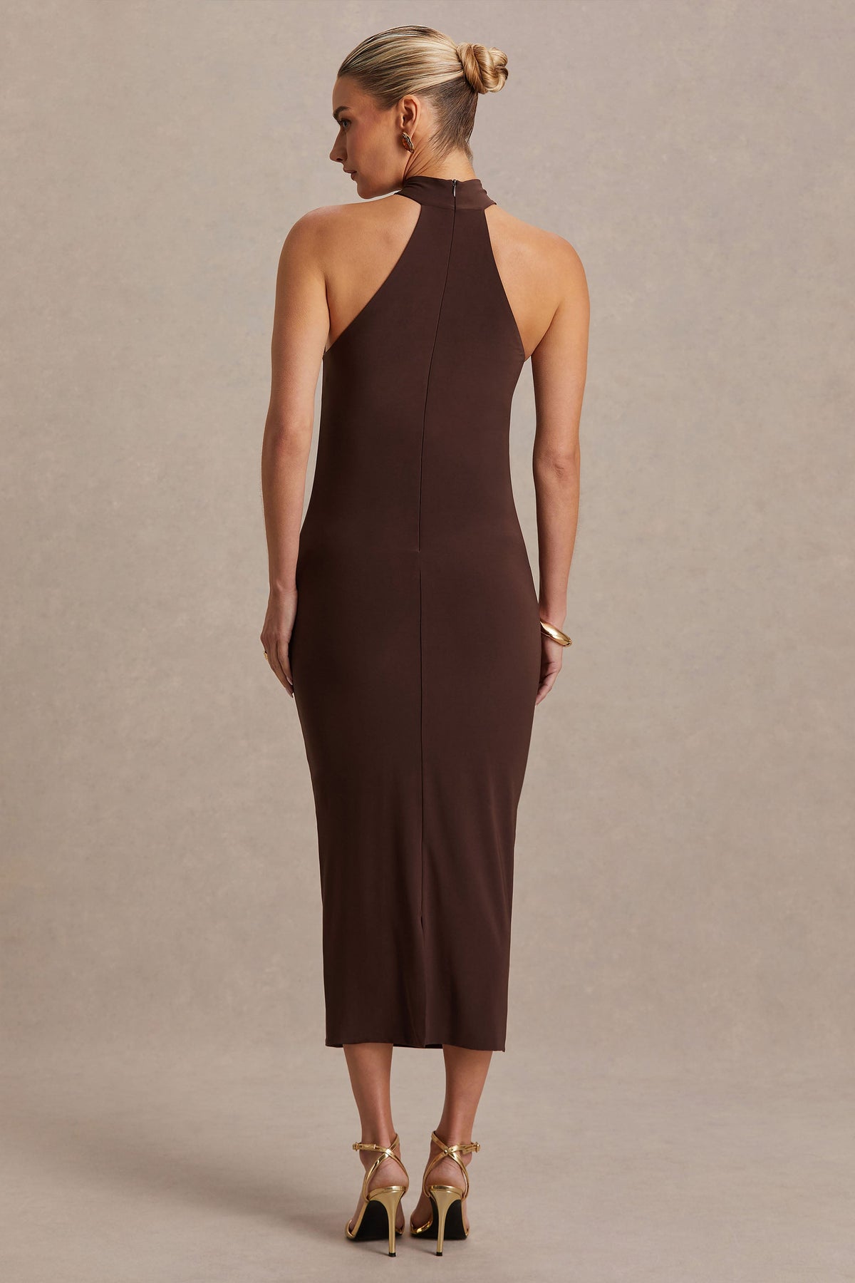 Mireille | Vestido Midi Premamá Marrón con Escote Halter